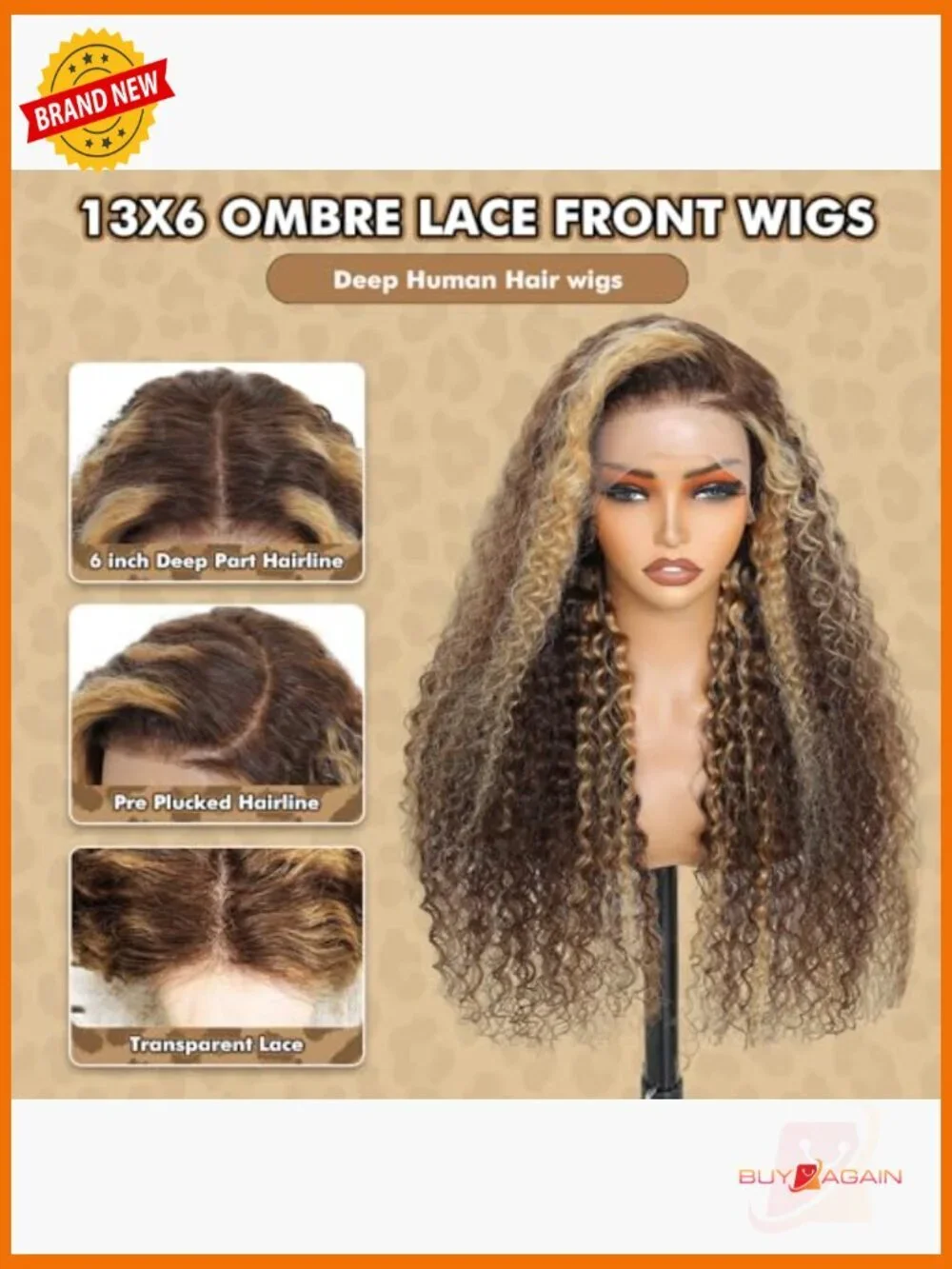 13x6 Deep Wave Lace Front Wig Human Hair Pre Plucked 200 Density Curly